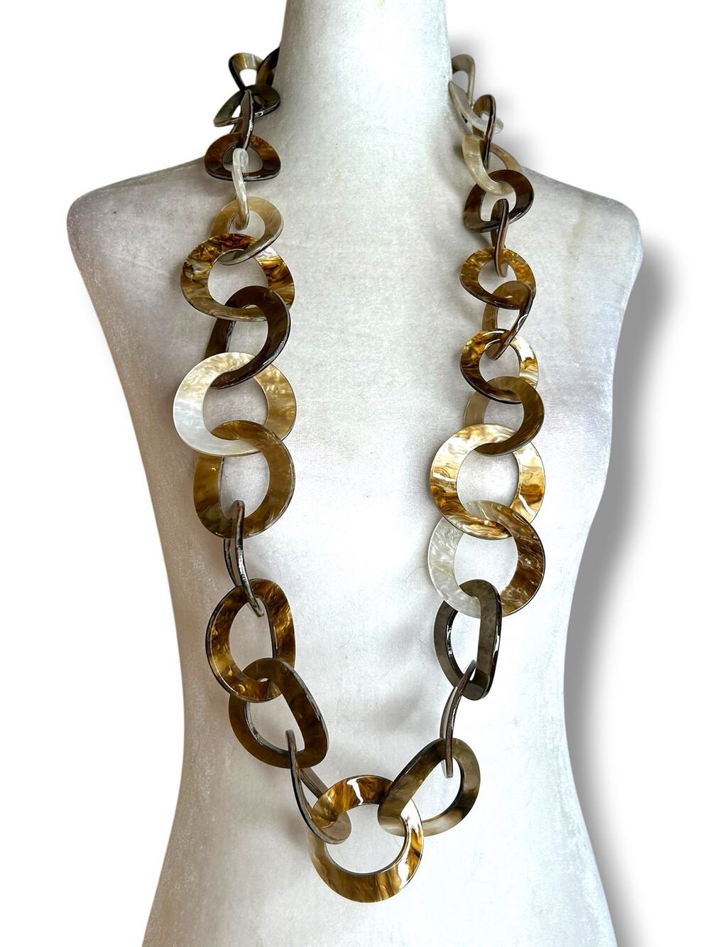 Chunky Faux Tortoiseshell Link Necklace Long Resin Chunky Bold Statement Piece
